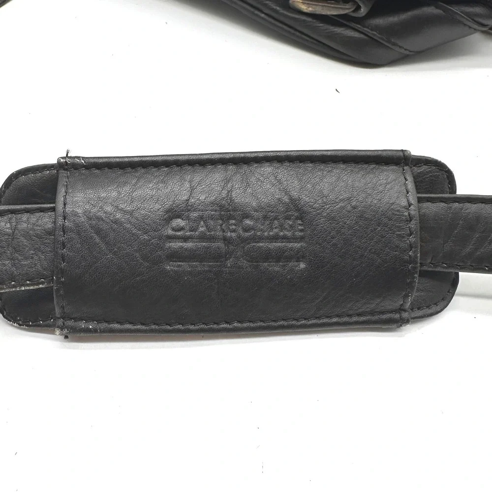 Vintage Claire Chase Black Leather Messenger Bag Crossbody Organizer Briefcase
